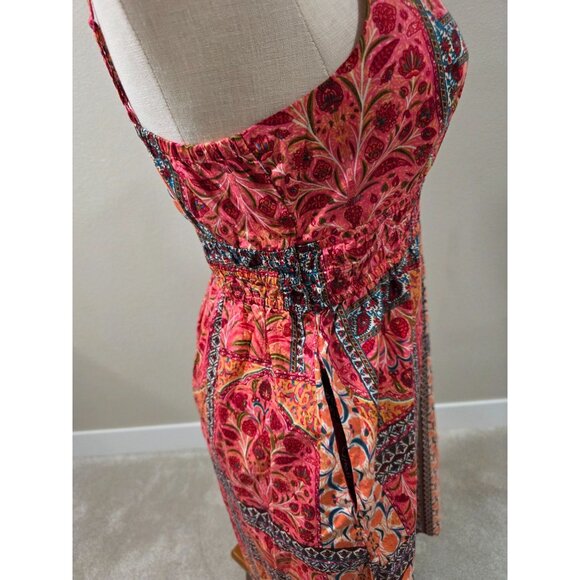Old Navy Womens Floral Boho Sundress L Strappy Sleeveless Elastic Waist Red & Or - Picture 4 of 6